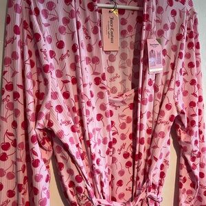 NWT Juicy Couture Pink Cherry Print Valentine’s Day Robe & Dress 2pc Set S